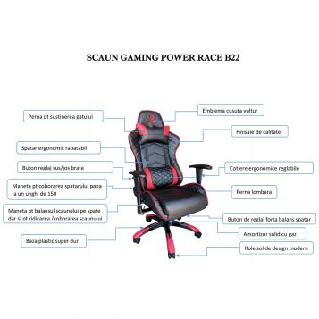 scaun gaming PowerRaceB22 negru rosu pirat/promotii scaune.ro
